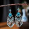 Bohemian Ethnic Colorful Rhinestone Acrylic Drop Earrings for Women Vintage Long Antique Silver Color Tassel Earrings Jewelry