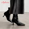 Fashion Aphixta High Heels Women Ankle Boots Elegant Metal Decoration Woman Modern Boot Side Zipper Sexy Soft Leather Women's High Boots