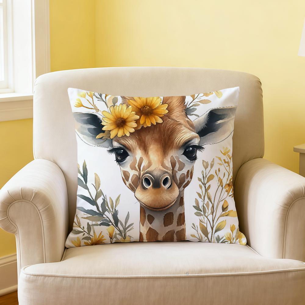 Giraffe Cartoon Fashion Cute Art soft Comfortable Pillow Case for Sofa Living Room Home office Decor Protective Covers