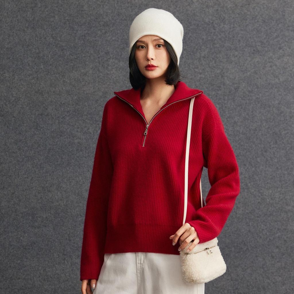 Women's Cashmere Floral Half-Zip Pullover - Autumn/Winter Lazy Style Knitwear