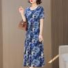 Grote Maten Casual Zomer Damesjurken Elegant Slank Korte Mouw Vintage Print Lange Jurk Dames Zomerkleding