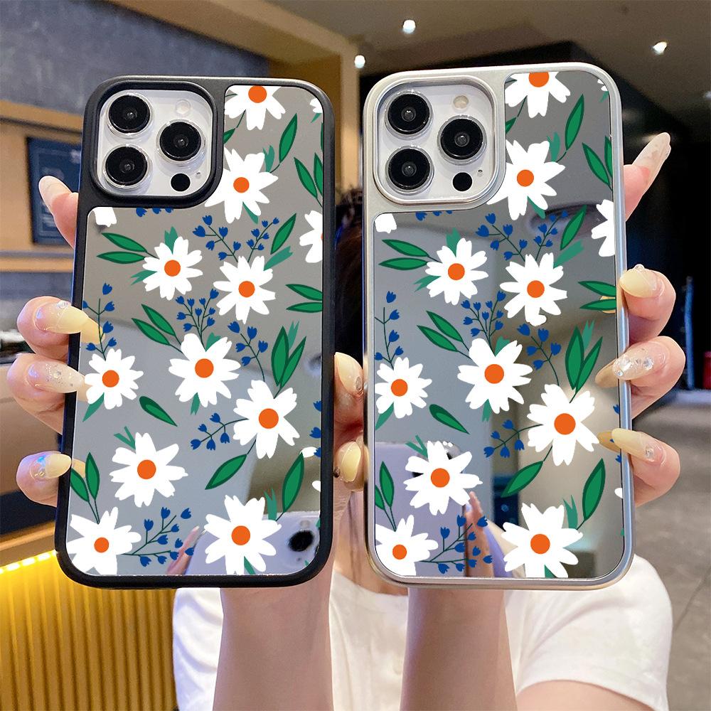 Full screen painted fresh daisies 13 floral mirror iPhone17 mobile phone case Apple 16promax protective case