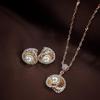 Rose Gold Plated Glittering Cubic Zirconia Designer Chain Pendent Necklace Jewellery Set with Pearl Drop Earring for Women & Girls