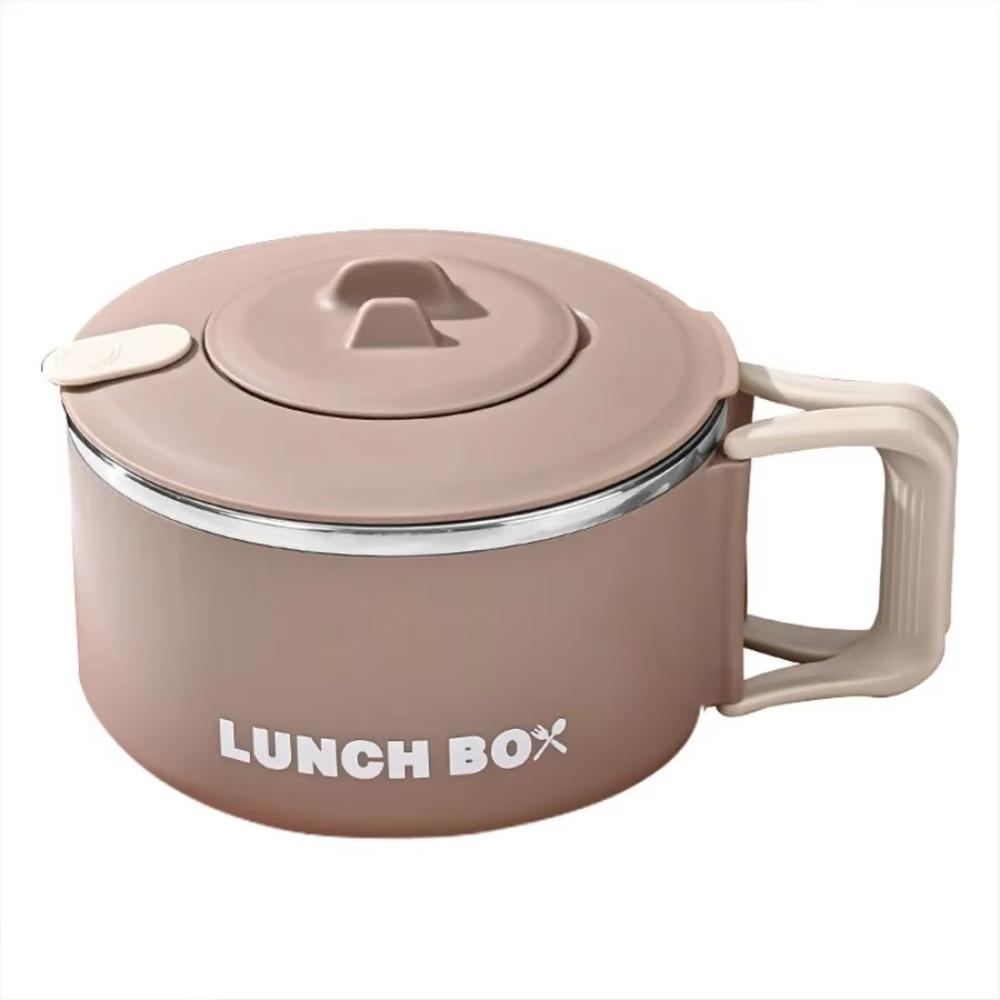 Lidded Handle Ramen Bowl with Stainless Steel Inner Container Microwave Safe Lunch Box for Instant Noodles Cooking Device