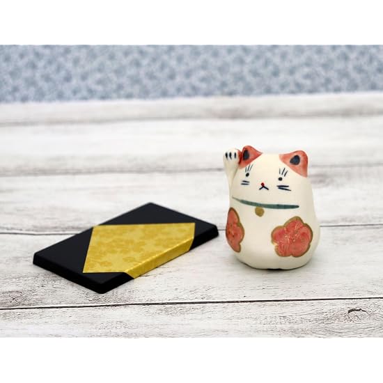 Craftsman House Good Luck Hand-Painted Maneki-Neko (Red Flower) Made in Japan