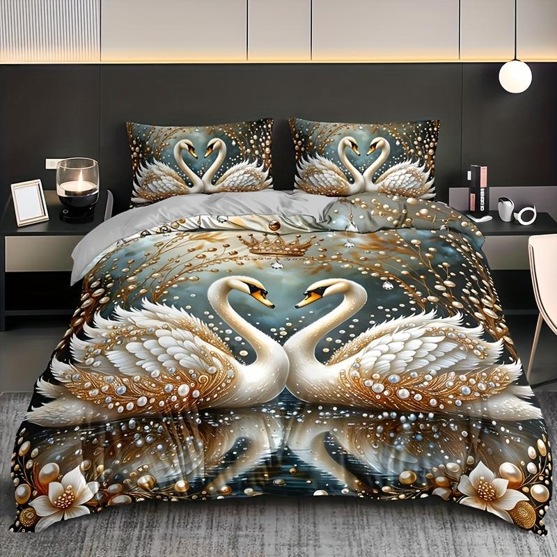 Crown Swan Gemstone Duvet Cover Set High-Definition Print 1 Duvet Cover + 2 Pillowcases Inserts For Home And Dorm