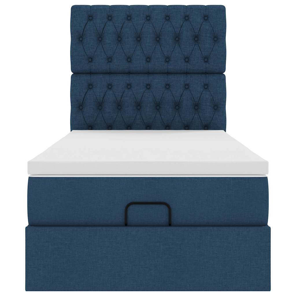 Ottoman Bed with Mattress Blue 80x200 Cm Fabric