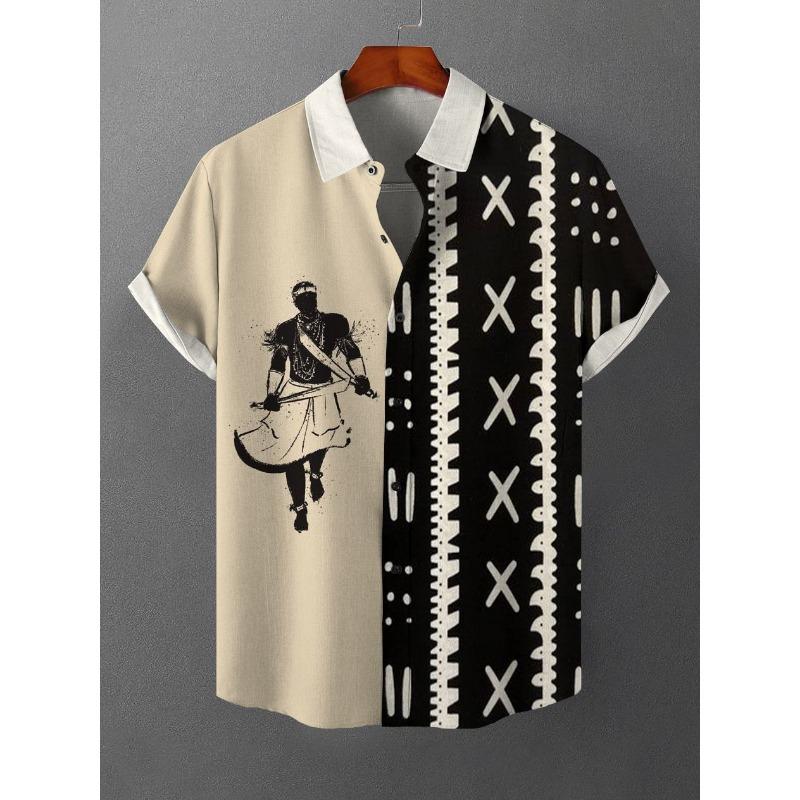 2026 Cămașă Retro cu Mânecă Scurtă pentru Bărbați Stil African Vintage Etnic Tribal Topuri Modă Casual Vacanță Streetwear Cămașă Bărbați