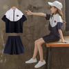 Summer Baby Girls Clothes Set Children Patchwork Zip Tshirts and Shorts 2 Pieces Outfit Kid Short Sleeve Top Bottom TrackOutfit