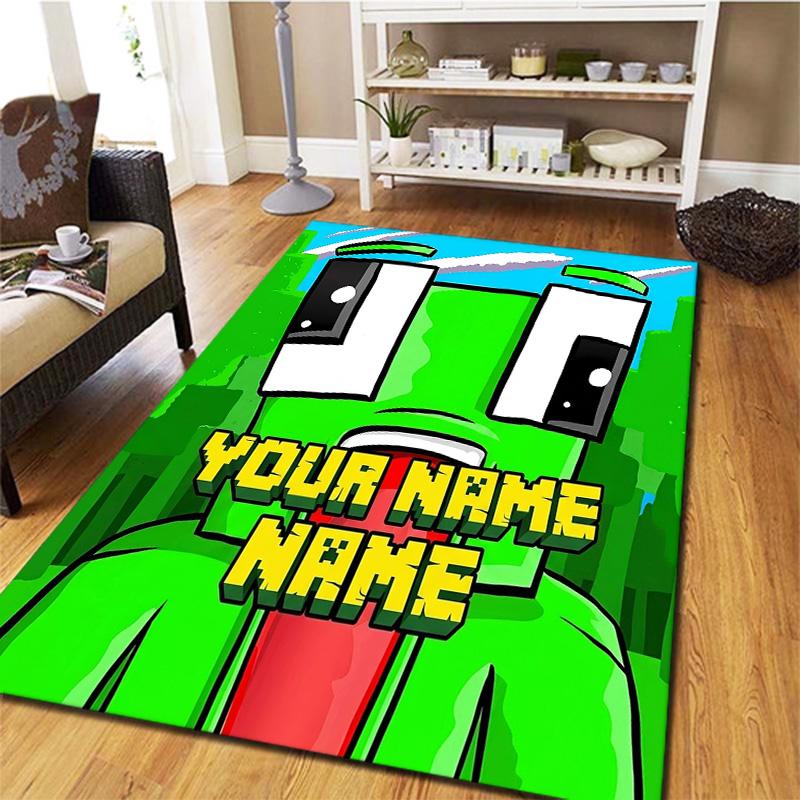 Green Pixel Forest Custom Name Carpet Rug For Living Room Bedroom Home Sofa Decoration Kids Play Nonslip Floor Mat