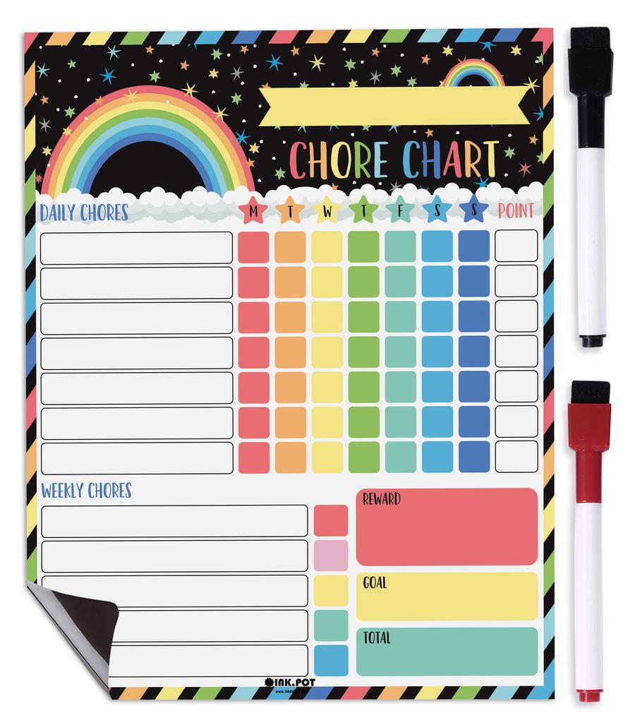 Inkdotpot Magnetic Dry Erase Weekly  Daily Chore Chart Schedule Board for Kids Chores Reward Chart,Good Behavior Chart