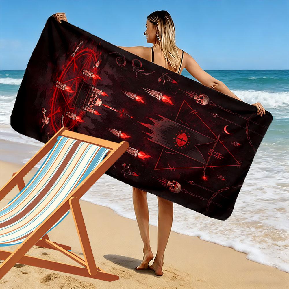 Fiery Mystic Ritual Design Print Beach Towel, Quick Drying, Suitable for Travel, Outdoor Sports, Jogging, the Beach and Swimming, Gift