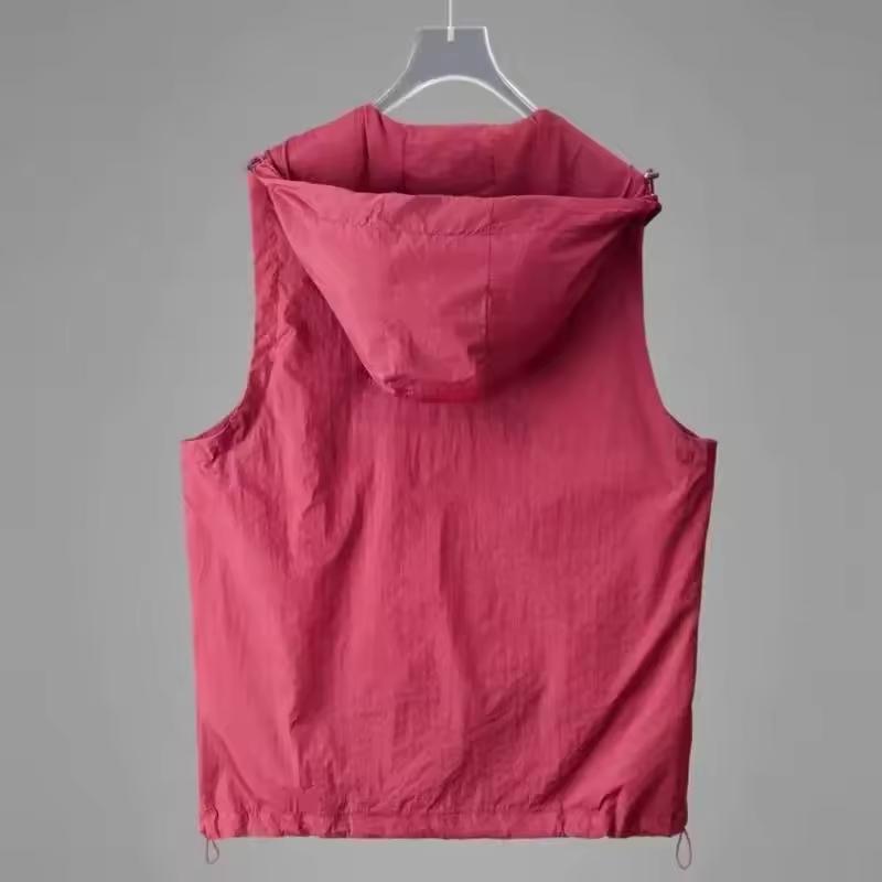 Women's Summer Hooded Sleeveless Breathable Windbreaker Vest, Solid-Color Casual Cardigan