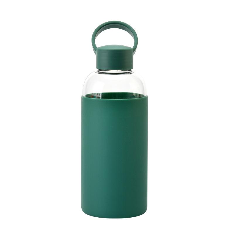 Sports Portable Water Cup With Silicone Cover, Student Couple Easy Cup High Borosilicate Glass Water Cup