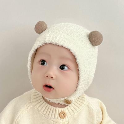 Super Cute Baby Autumn and Winter New Children's Thermal Hat Cute Double Ball Hat Warm Ear Protector Knitted Wool Hat