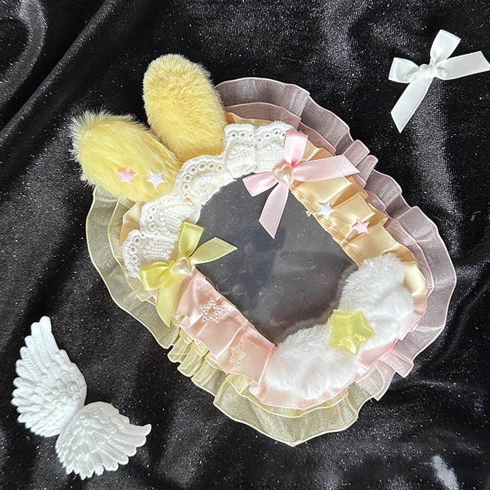 

Cute Pink Bow Card Holder Plush Lace Photo Protector Case Anime with Ribbon Photocard Holder