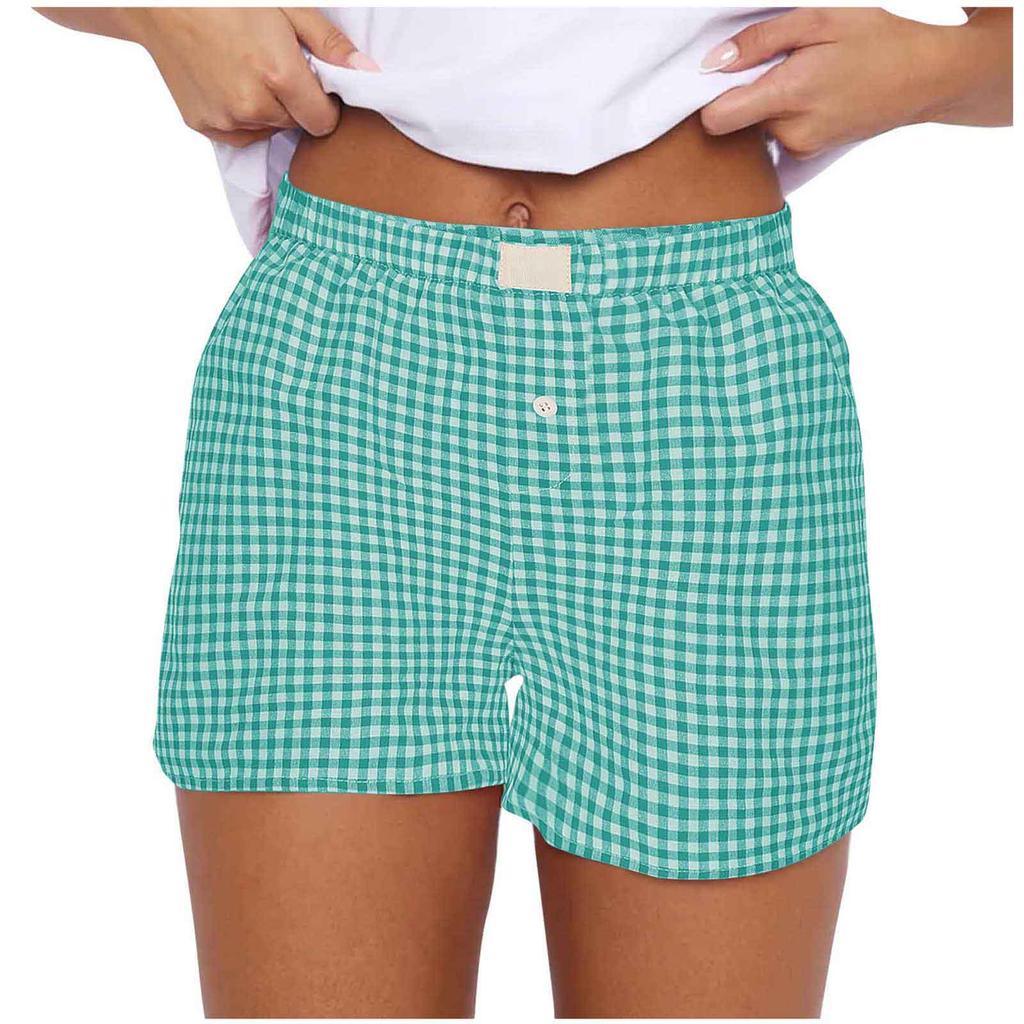 Shorts für Damen Teenager-Mädchen Elastischer Bund zum Überziehen Rot Blau Kariert Shorts Outfit Lässig Lounge Sommer-Shorts