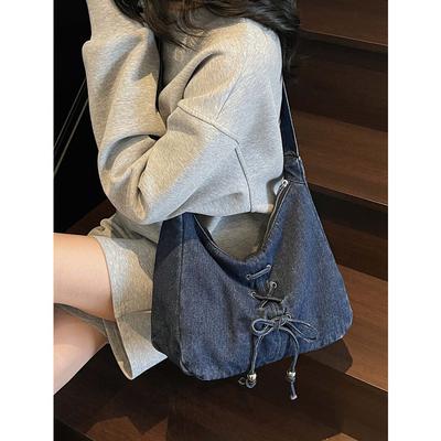 Lazy Style Large Capacity Shoulder Bag 2026 New Niche Design Denim Cloth Bag Premium Texture Crossbody Tote Bag