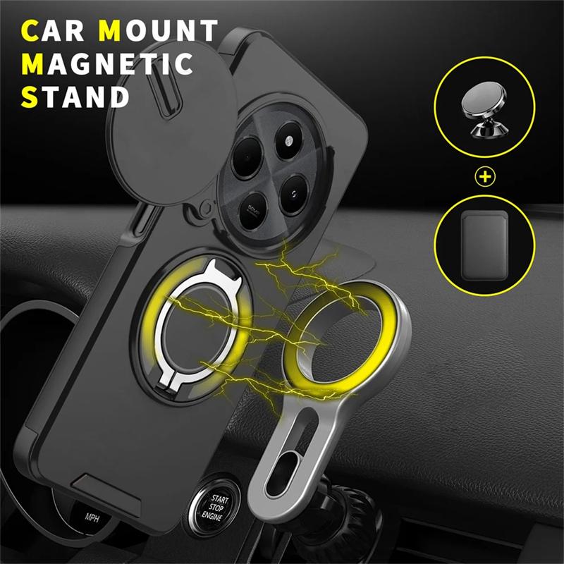 Slide Camera Lens Protection Phone Cases For Xiaomi Redmi Note 14 13 Pro Plus 5G Magnetic Ring Case Redmi 14C 13 5G Back Cover