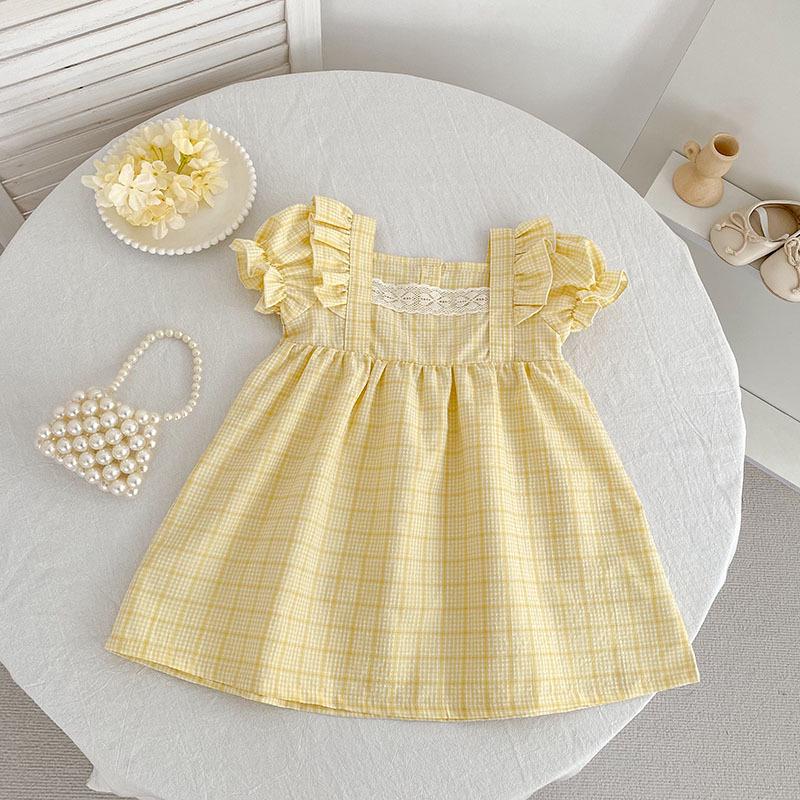Sommer kariertes Prinzessinnenkleid & Baby Strampler Geschwister Outfits