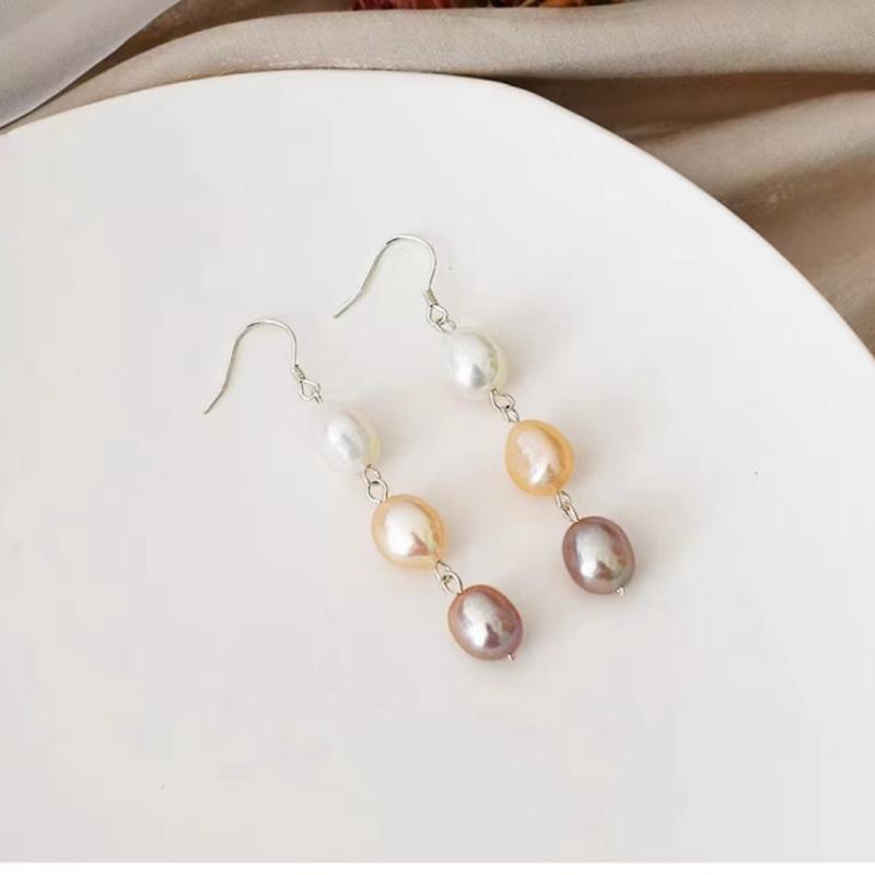 

Женские длинные серьги с пресноводным жемчугом в стиле барокко, винтажные французские серьги из серебра 925 пробы для всего тела 6.5cm