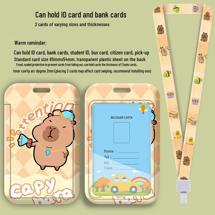 Capybara Cartoon ID & Card Holder Lanyard for Campus, Bus, Subway, and Badge
