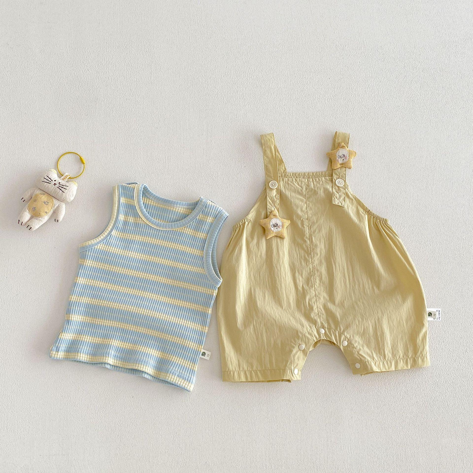 Summer Baby Striped Vest And 3D Star Suspender Pants Two Piece Set For Infants 66cm жёлтый