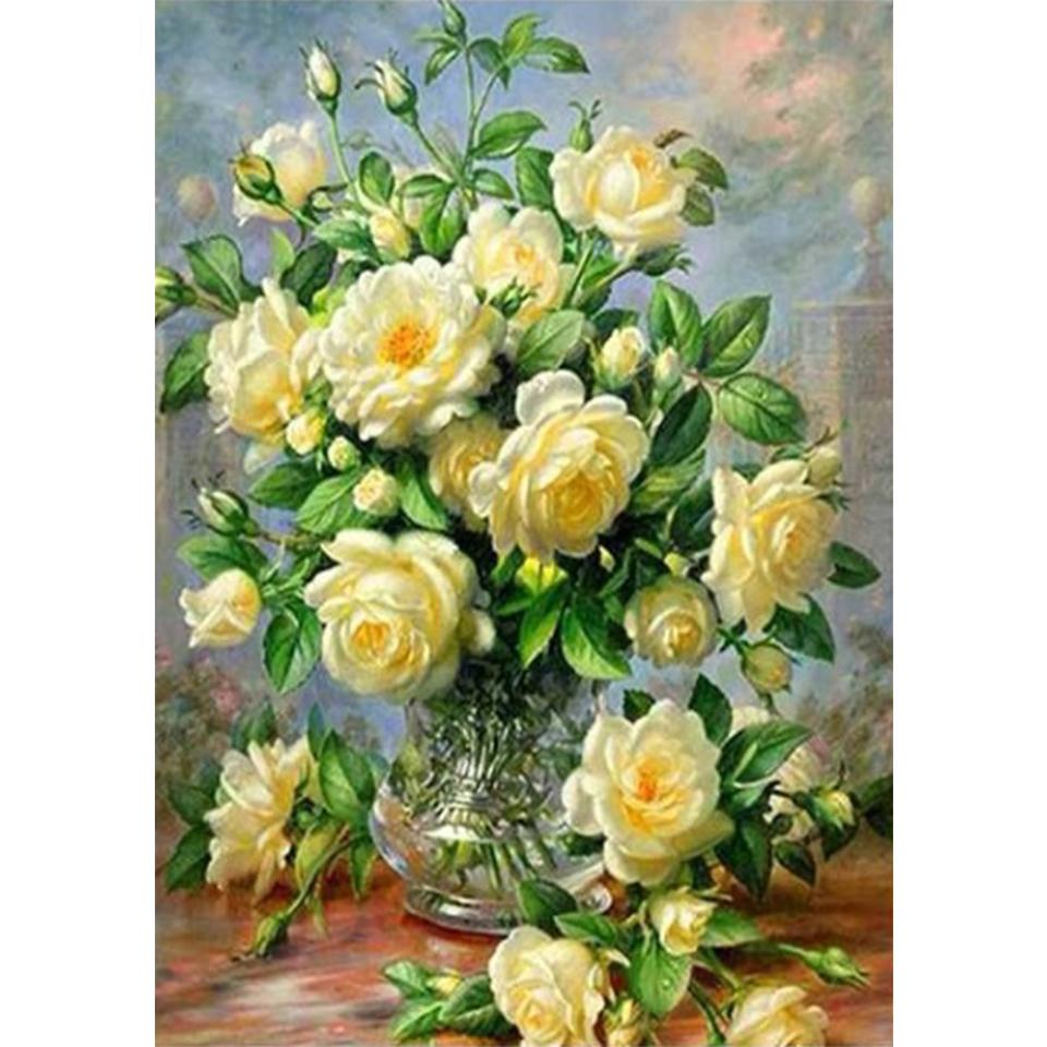 5D DIY Diamond Painting Flower Vase Rhinestone Rose Full Round Diamond Embroidery Cross Stitch Kit Mosaic Art Picture Gift