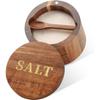 Bamboo Salt Cellar, 2 PCS Salt Container with Built-in Spoon, Salt Box Bowl with Magnetic Swivel Lid, Elegant Kitchen Salt Holder Saver Jar To Storage