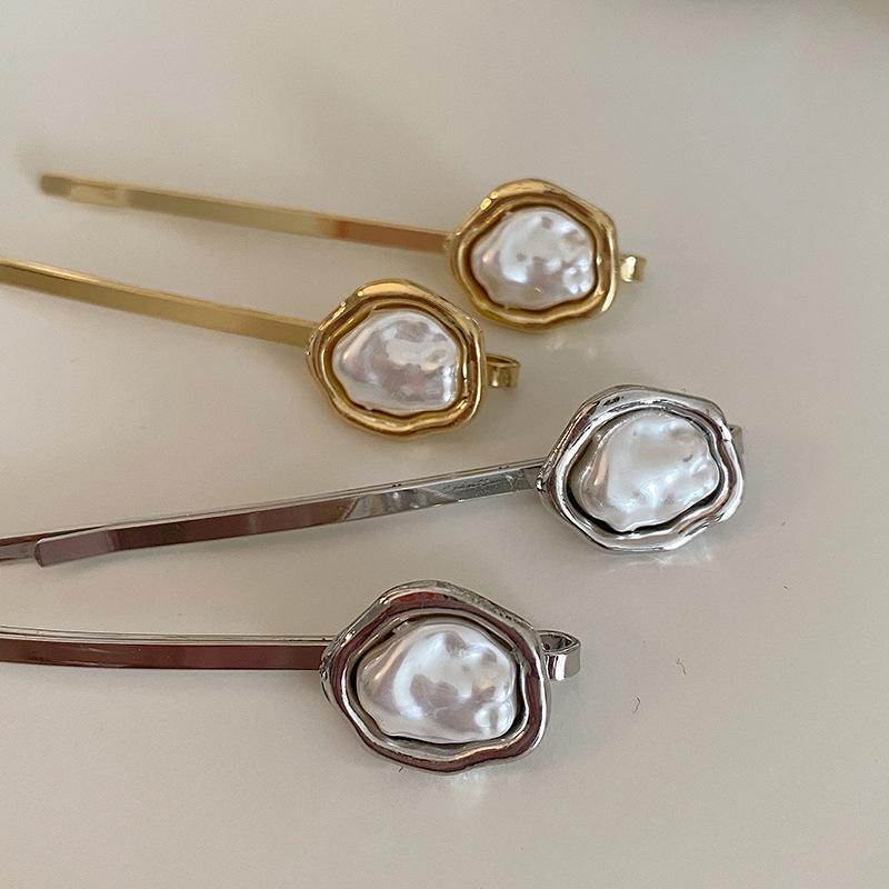 1PC Korean Style Simple New Irregular Shaped Pearl Barrettes Alloy Forehead Bang Clip Exquisite Side Clip Hairpin for Women