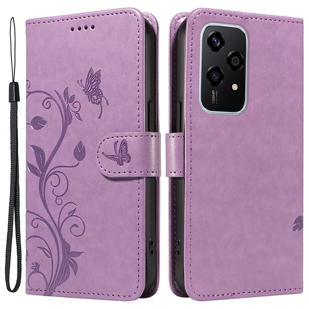 For Honor 200 Lite PU Leather Cases Flower Pattern Wallet Stand Phone Cover with Strap
