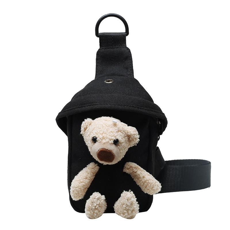 

Girls bag 2020 new bear bag canvas breast bag Internet celebrity cute student messenger bag personalized fanny pack tide чёрный