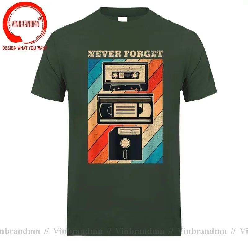 Novelty Funny Tops Never Forget Sarcastic Graphic Music T Shirt Vintage Floppy Disk Vhs Tape 90s 80s Cassette Tshirt Streetwear