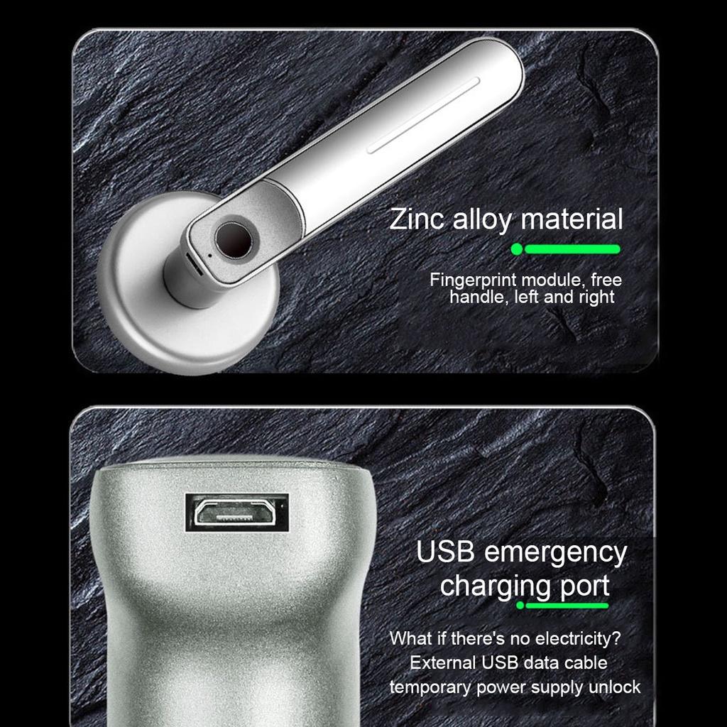 USB Fingerprint Door Lock Handle Rechargeable Anti Theft Smart Biometric Keyless Security Entry Electronic Lock with 2 Keys 145 x 65mm