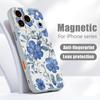 Magnetic For Magsafe Case For iPhone 17 Pro Max Pale Blue Flowers Pattern Skin Feeling Cover For iPhone 16 15 14 13 Pro Max