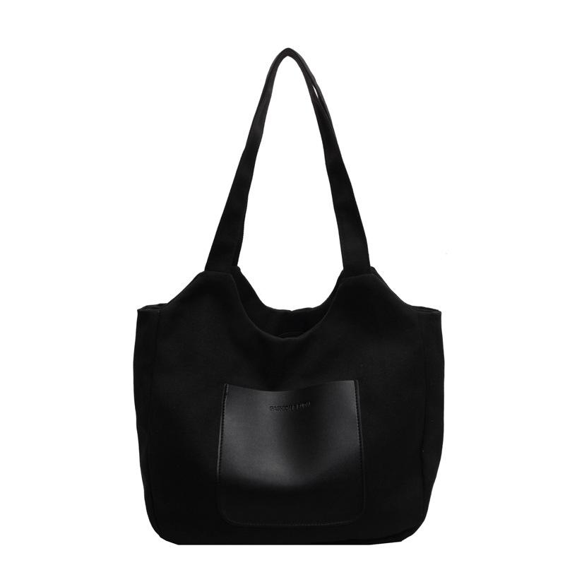 

Fashion contrasting color splicing handbag bag women s urban simple commuter shoulder bag large capacity student class canvas bag One size чёрный