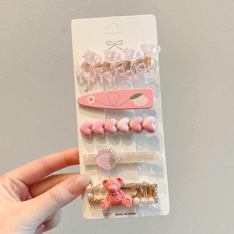 5PCS children's pink hairpin girl forehead bangs clip little girl cute broken hair bb clip headgear duck bill clip hairpin girl