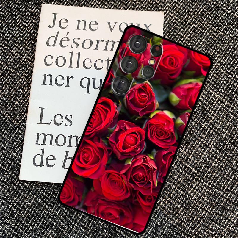 Red Rose Flower Case For Samsung Galaxy S25 Ultra S20 S21 S22 S23 S24 Ultra S9 S10 Plus S24 FE Back Cover