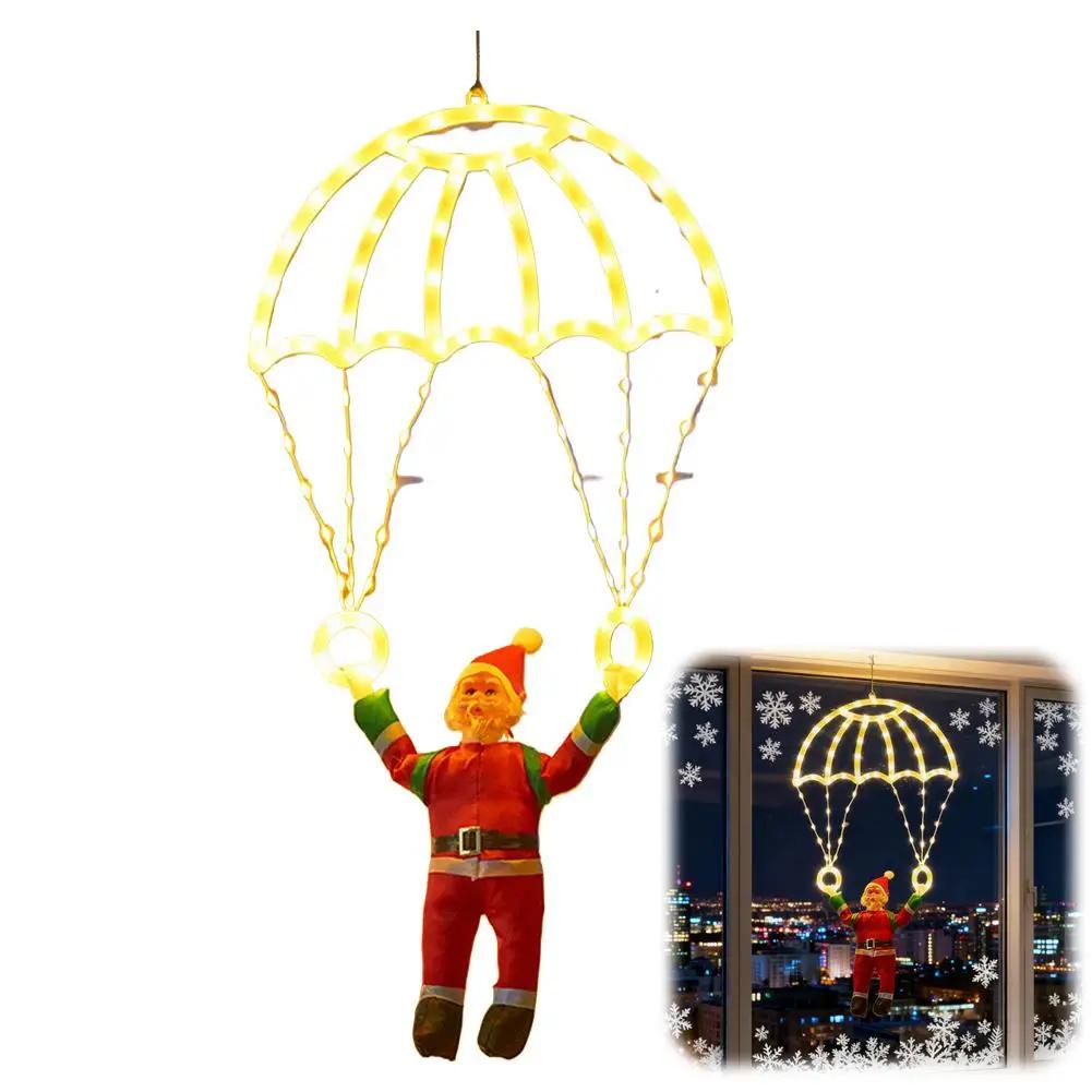 Christmas Parachute Light With Santa Claus 8 Mode Hanging Xmas Lamp For Roof Eave Porch Balcony Fence Tree Home Room Decor M1L1