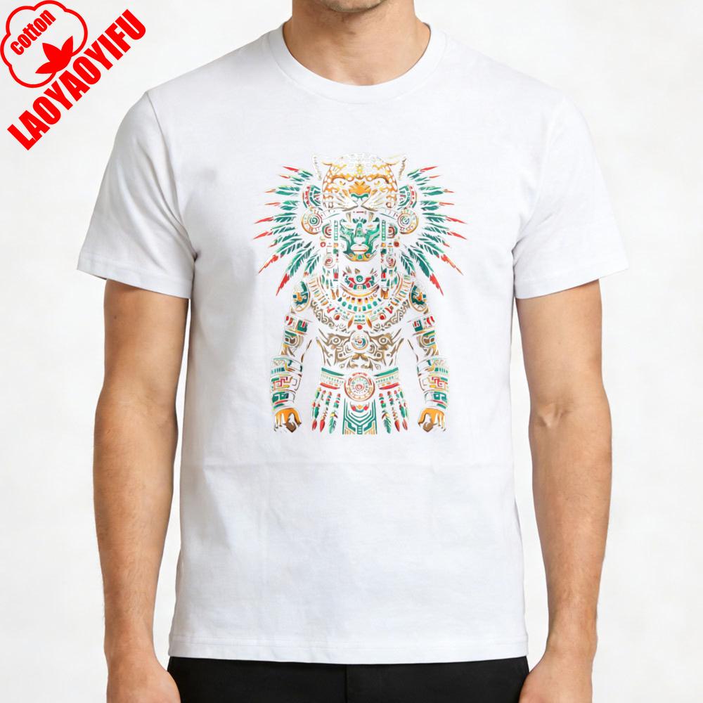 Aztec Jaguar Warrior Tribal Art Men TShirt Cotton Casual Unisex Wear Gift for Him Fashion Statement Shirt Oversized Tops