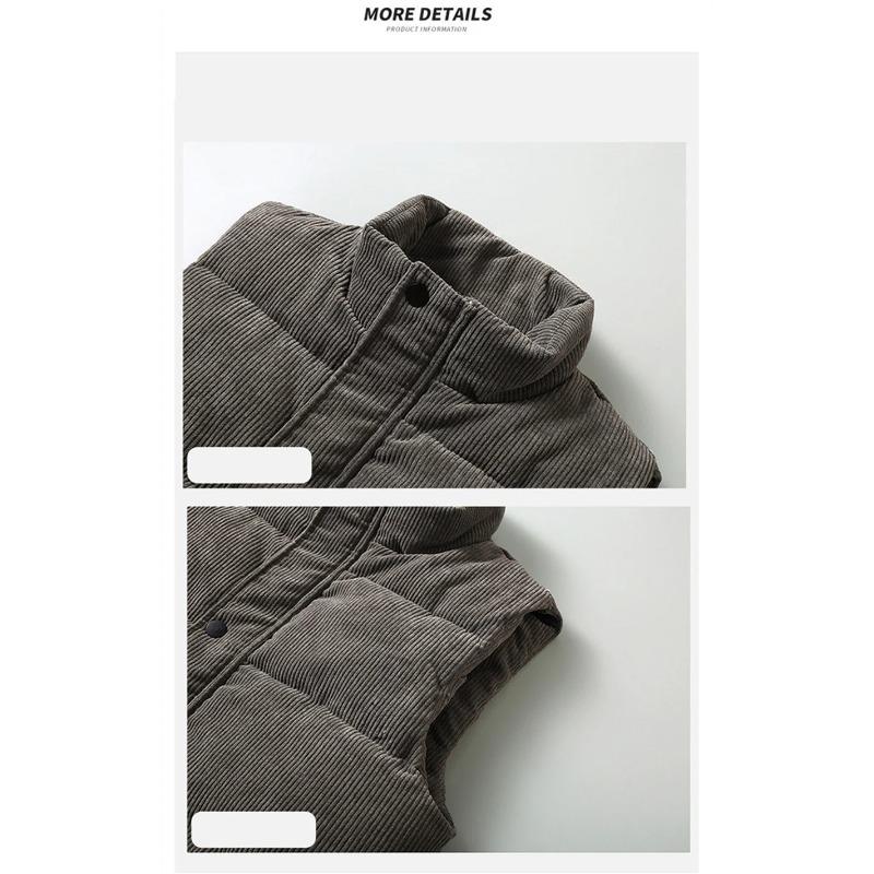 New Vest Jacket Men's Autumn Winter Warm Sleeveless Coat Stand Collar Padded Waistcoat Corduroy Work Wear Male Clothes 5XL