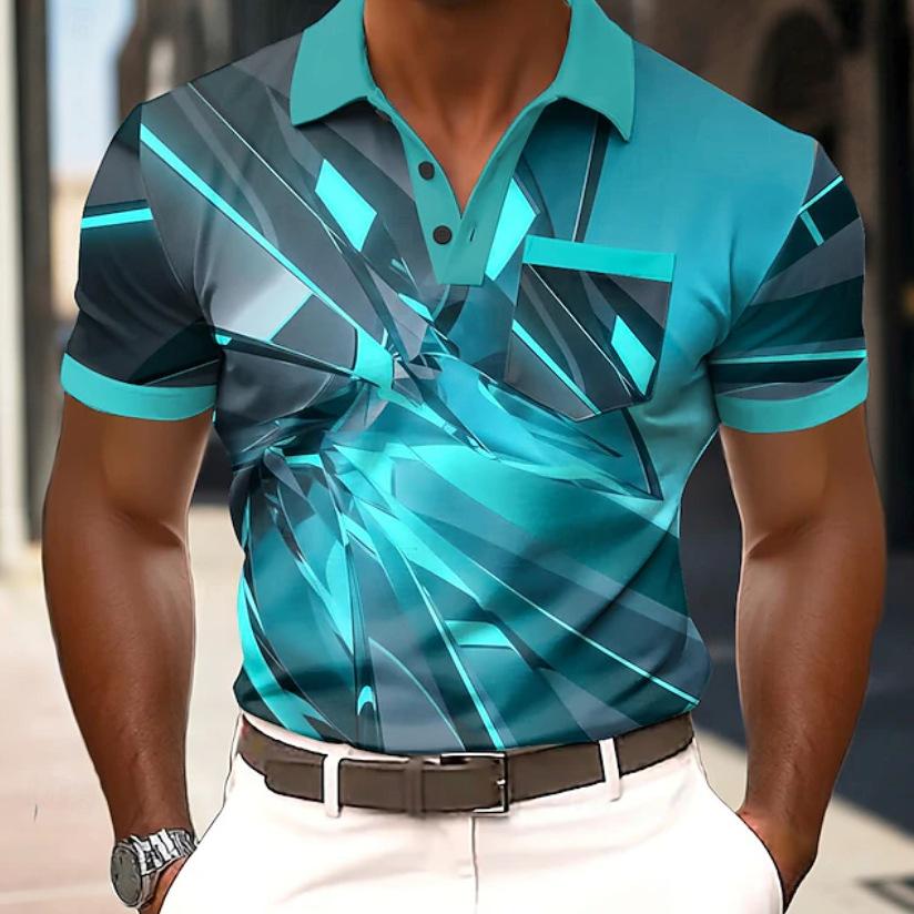 Fashionable buttoned short-sleeve polo shirt top for men, casual polo shirt