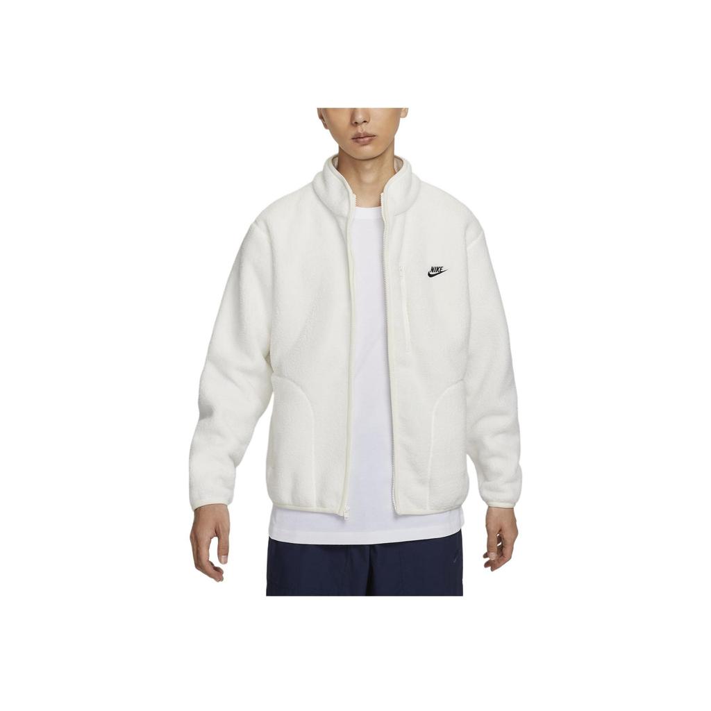 Nike Club Casual Fashion Simple Zipper Long Sleeve Fleece Jacket Men Jackets Sail-White Black FZ0889-133
