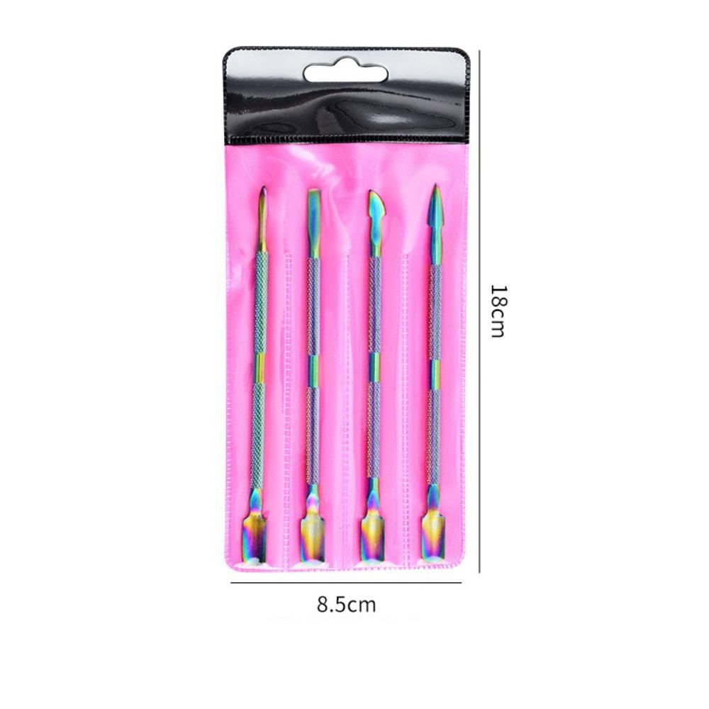 Stainless Steel Cuticle Pusher Double-Sided Double-Ended Dead Skin Remover Multicolor Beveled Steel Nail Art Tool Nail Care