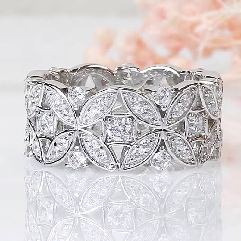 

Huitan Aesthetic Women Rings Copper Color Flower Hollow-out Design Accessories for Wedding Party Fashion Zircon Inlaid Shiny CZ 9