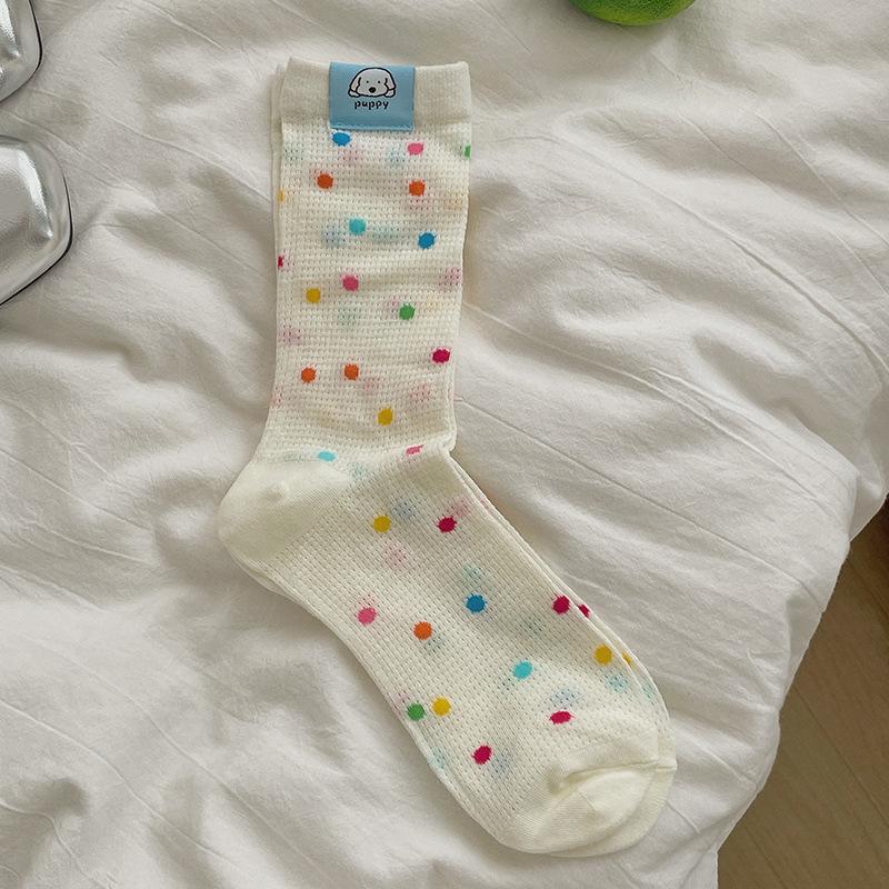 5 Pairs of Women's Summer Thin Lovely Polka Dot Mesh Breathable Tube Socks