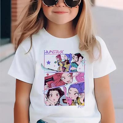 Kpop Dämonenjäger Kinderbekleidung Kurzarm T-Shirt Niedliches Kpop Dämonenjäger T-Shirt Kreativer Bunter Musterdruck Jungen Mädchen T-Shirt