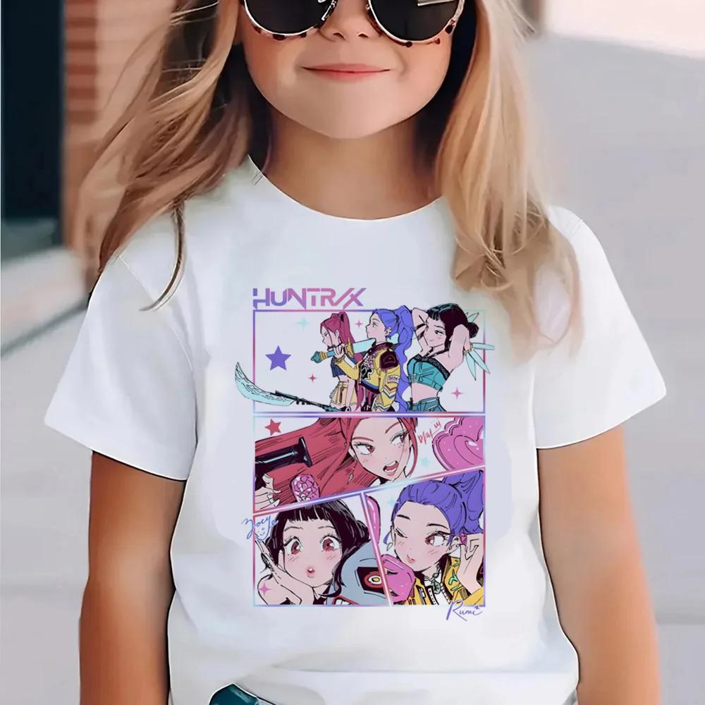 Kpop Demon Hunters Children's Clothing Short Sleeve T-shirt Cute Kpop Demon Hunters T Shirt Harajuku Tshirt for Boys Girls