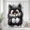 Cute Black And White Cat Shower Curtain Fluffy Kitten Art Cartoon Design Pet Lover Decor Waterproof Fabric Bath Curtain Set Home