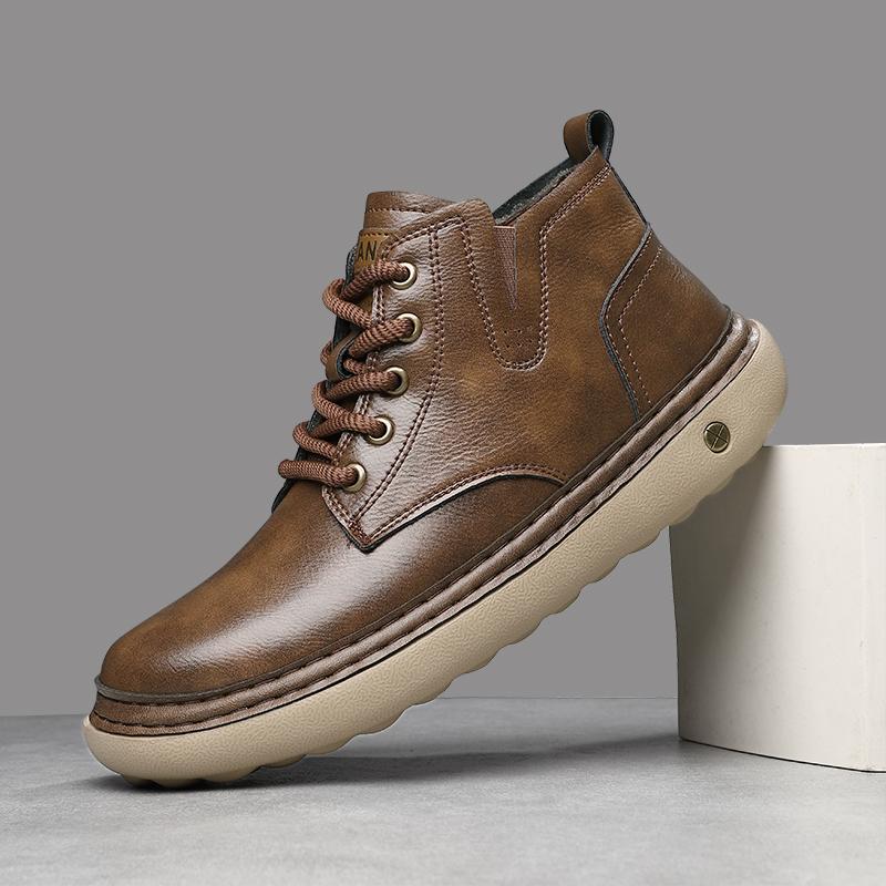 Kézi varrású Valódi Bőr Férfi Csizma Kényelmes Alkalmi Bőr Cipő Férfiaknak Bokacsizma Nagy Méretű Munkavédelmi Cipő